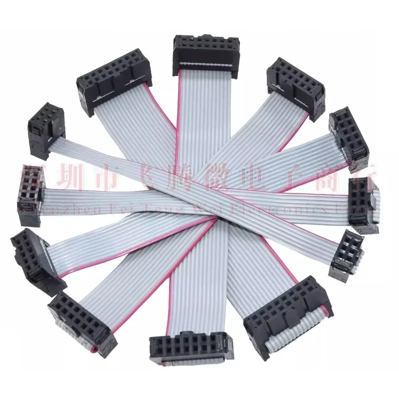 FC Gray Flat Cable 2.54MM Spacing 26/30/34/40/50/60/64 P Dual Head Cable JTAG Connection Line AVR same direction 200 300 MM