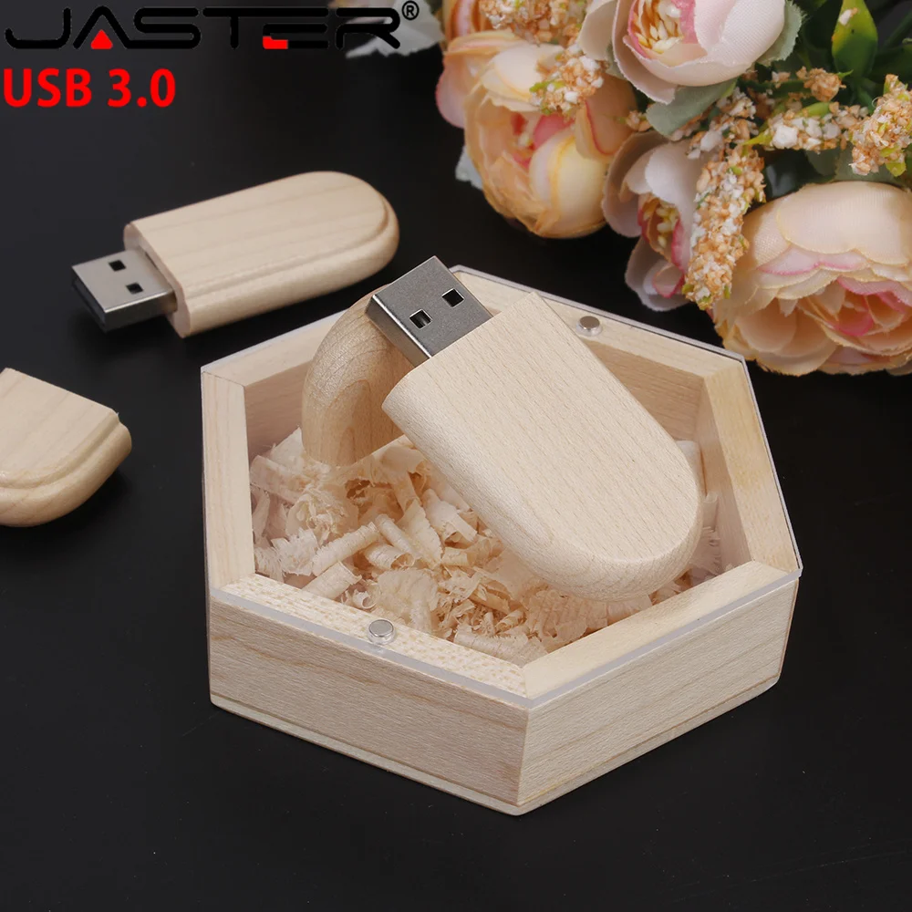 JASTER New USB Flash Drive 3.0 Acrylic Board Hexagonal Box  Pendrive 4GB 8GB 16GB 32GB  64GB 128GB Pen drive（No customized logo）