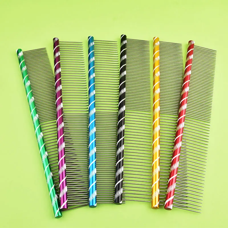 6 Colored Pet Dog Comb Straight Comb Cat Cleaning Brush 16/19/20/25cm Stainless Steel Lightweight Pets Cat Grooming Combs Dogs