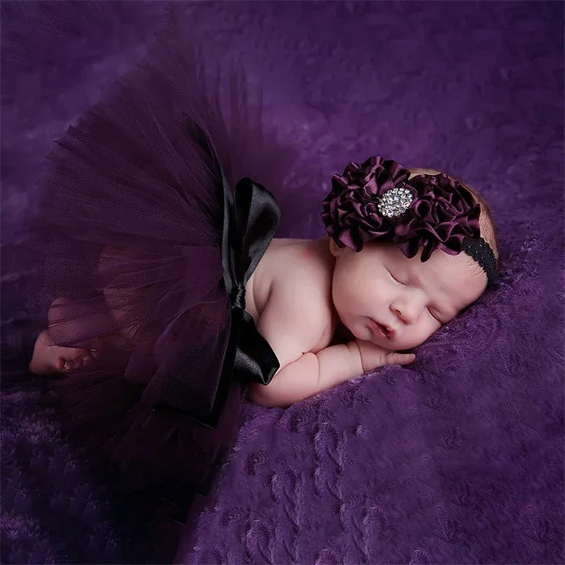 Newborn Baby Tulle Tutu Skirt Photography Props Bowknot Infant Girls Photo Props Headband Set Kids Hat Photography Accessories