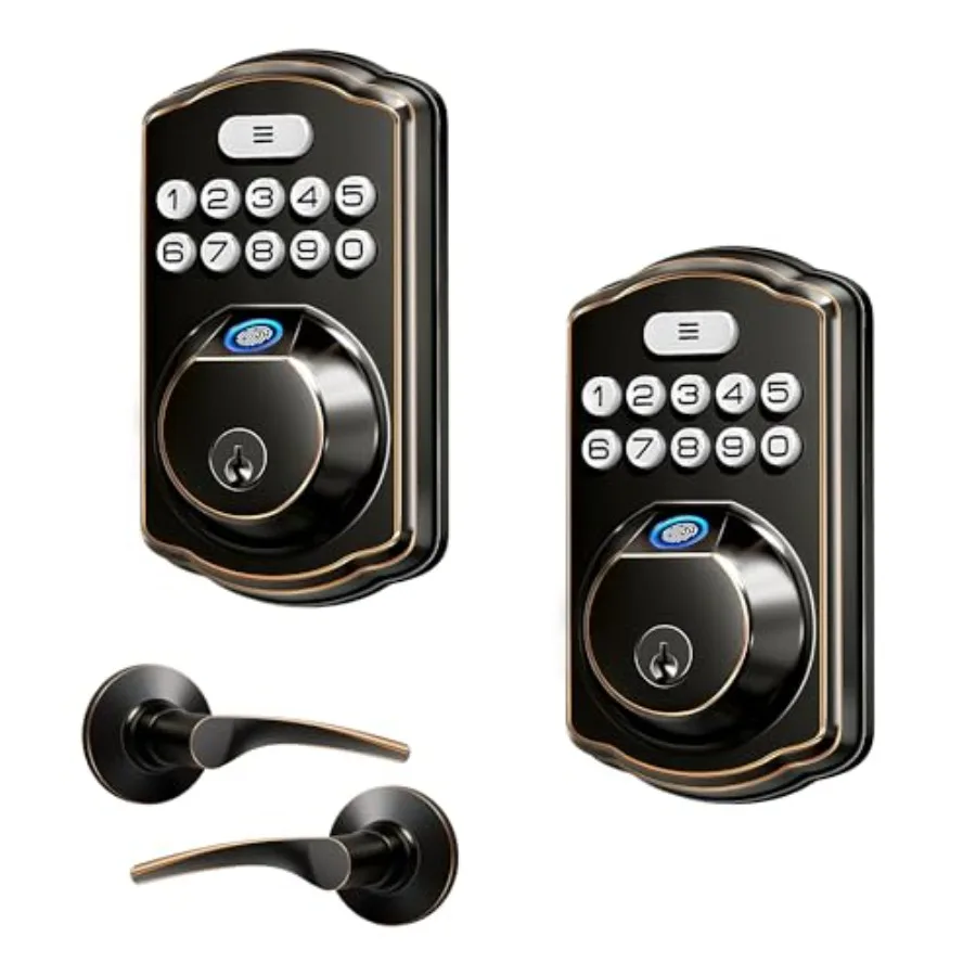 

Дверной замок с функцией распознавания отпечатков пальцев и двумя ручками, цвет: бронза с эффектом состаривания