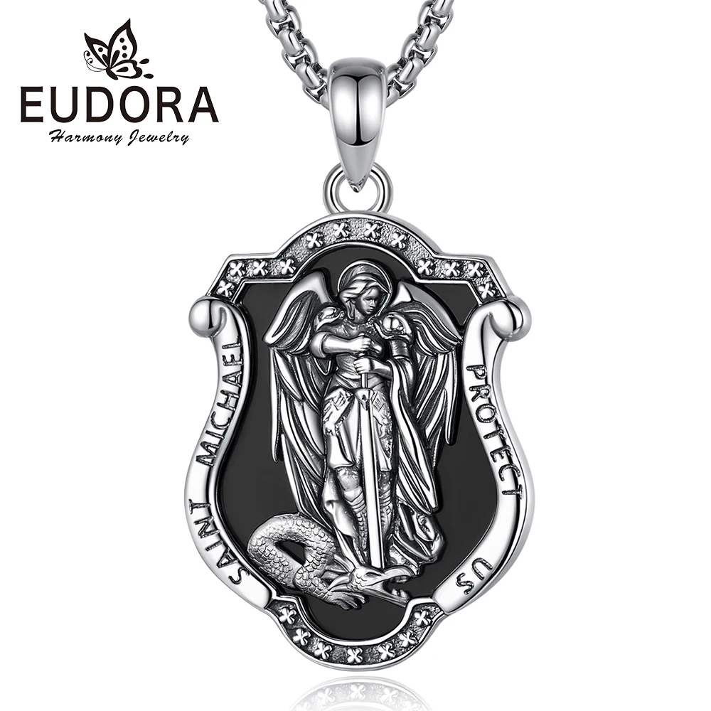 

Eudora Copper Saint Michael Obsidian Necklace for Men Women Archangel Cross Pendant Christian Amulet Religious Jewelry Fine Gift