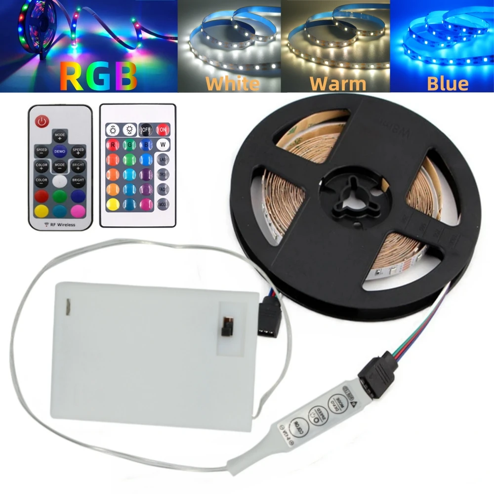 3AA Zasilanie bateryjne 5V Taśma LED RGB SMD 2835 60LEDs/m Elastyczna taśma świetlna Niebieski Biały Ciepły Biały Taśma LED Podświetlenie TV PC