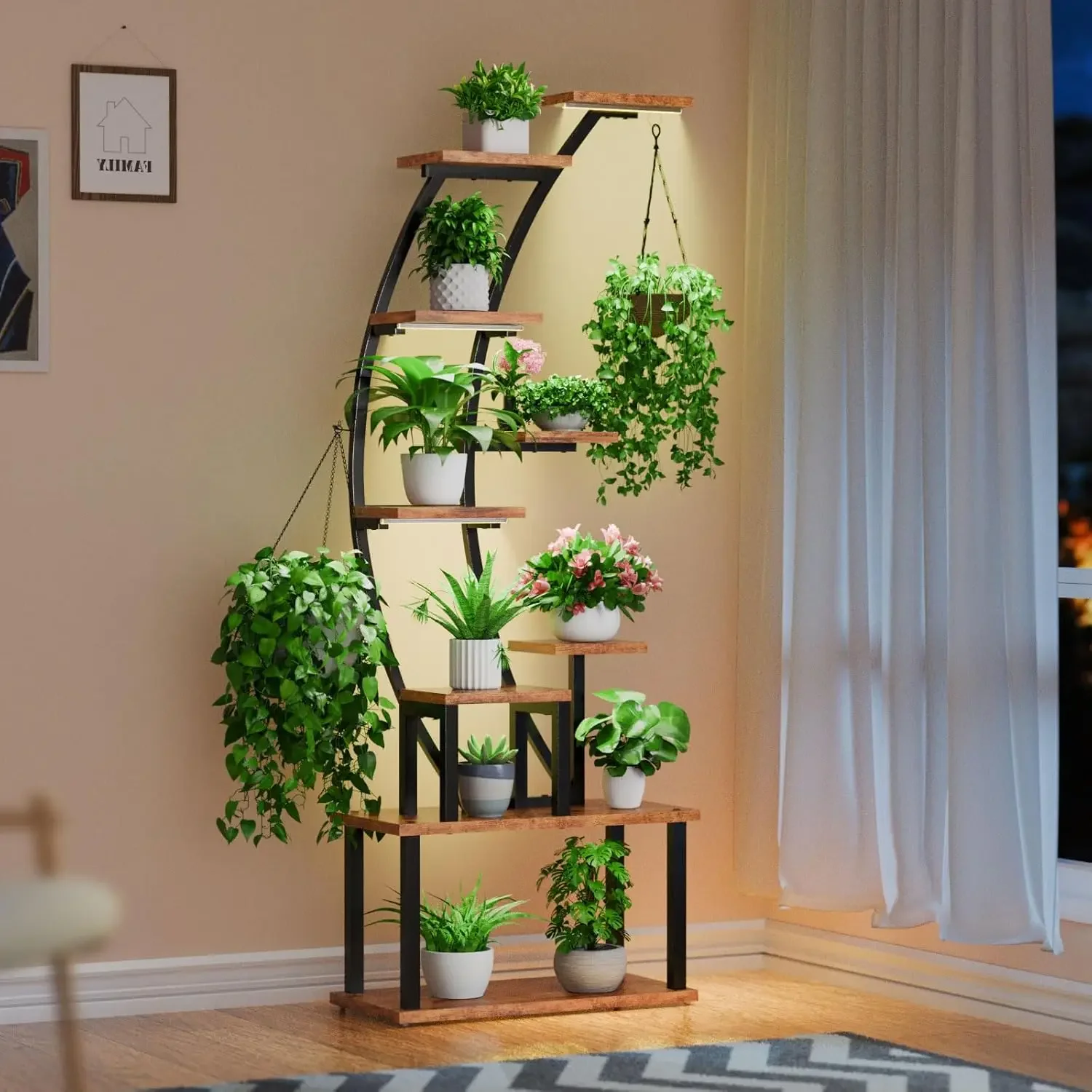 Plant Stand Indoor with Grow Lights, 9 Tiered Metal Shelf, 63