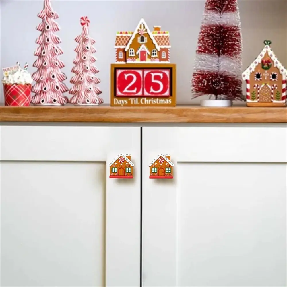 1/2Pcs Gingerbread House Shape Christmas Button Covers Reusable Easy to Install Christmas Knob Covers Drawer Knobs Covers