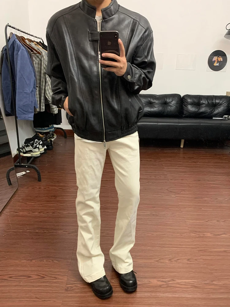 

White High Waist Flared Jeans Men's American High Street Vibe Straight Leg Long Pants CleanFit Trendy And Haome