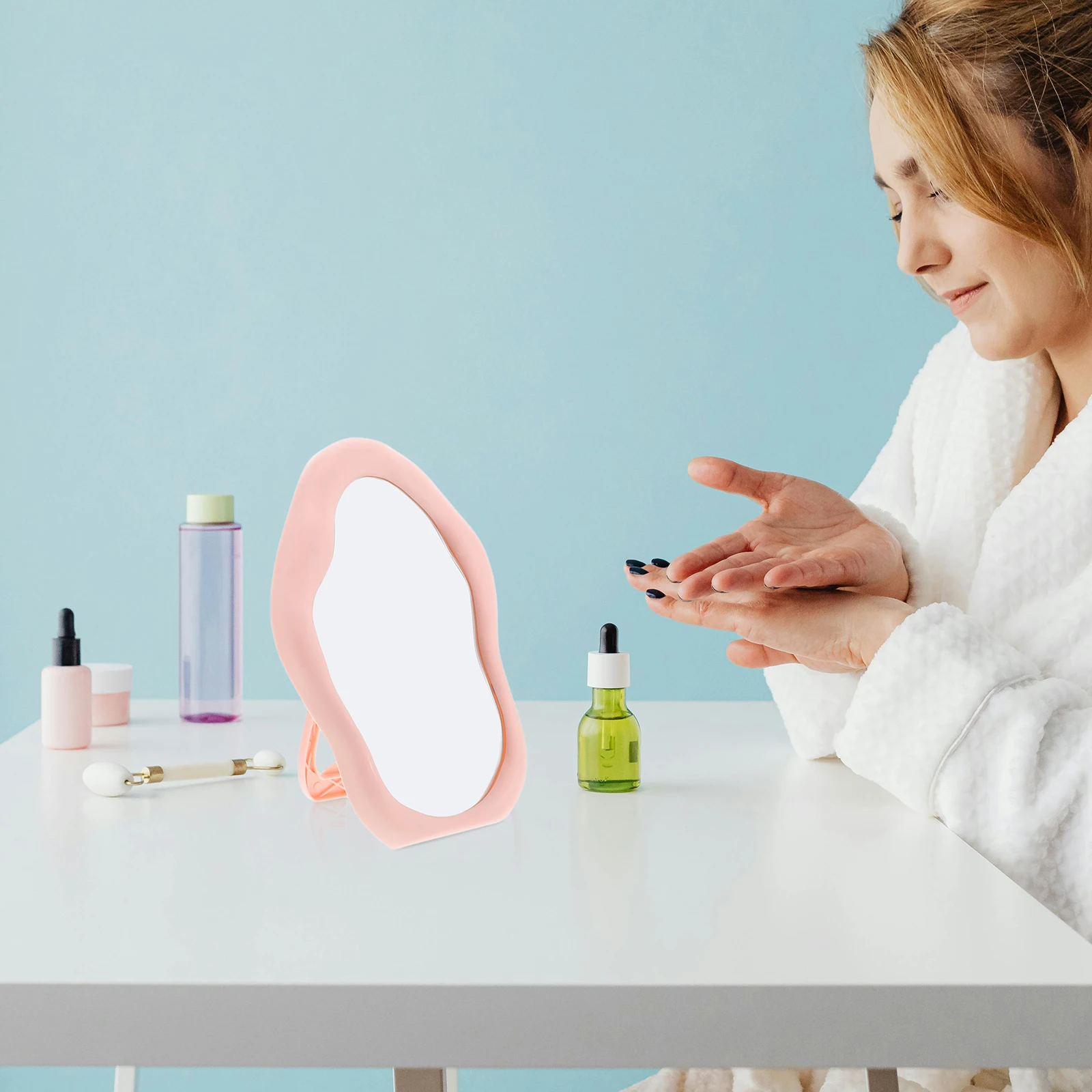 

Cloud Shaped Desktop Makeup Stand Irregular Wall Tabletop Adjustable Space Saving Foldable Mirror For Bedroom Living