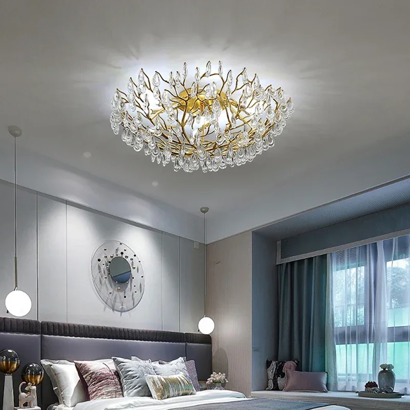 Modern LED Crystal Ceiling Lamps Chandeliers For Living Room Bedroom Lamp Office Round Tree Branch Ceiling Light Lustre Fixtures