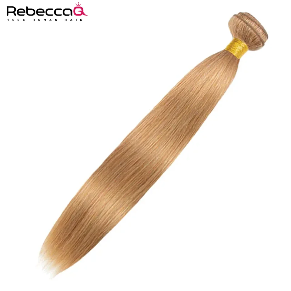 Rebecca Queen #27 Honey Blonde Human Hair Extensions Remy Hair Weave Pre-Colored Brazilian #27 Straight Bundles Hair Weaving