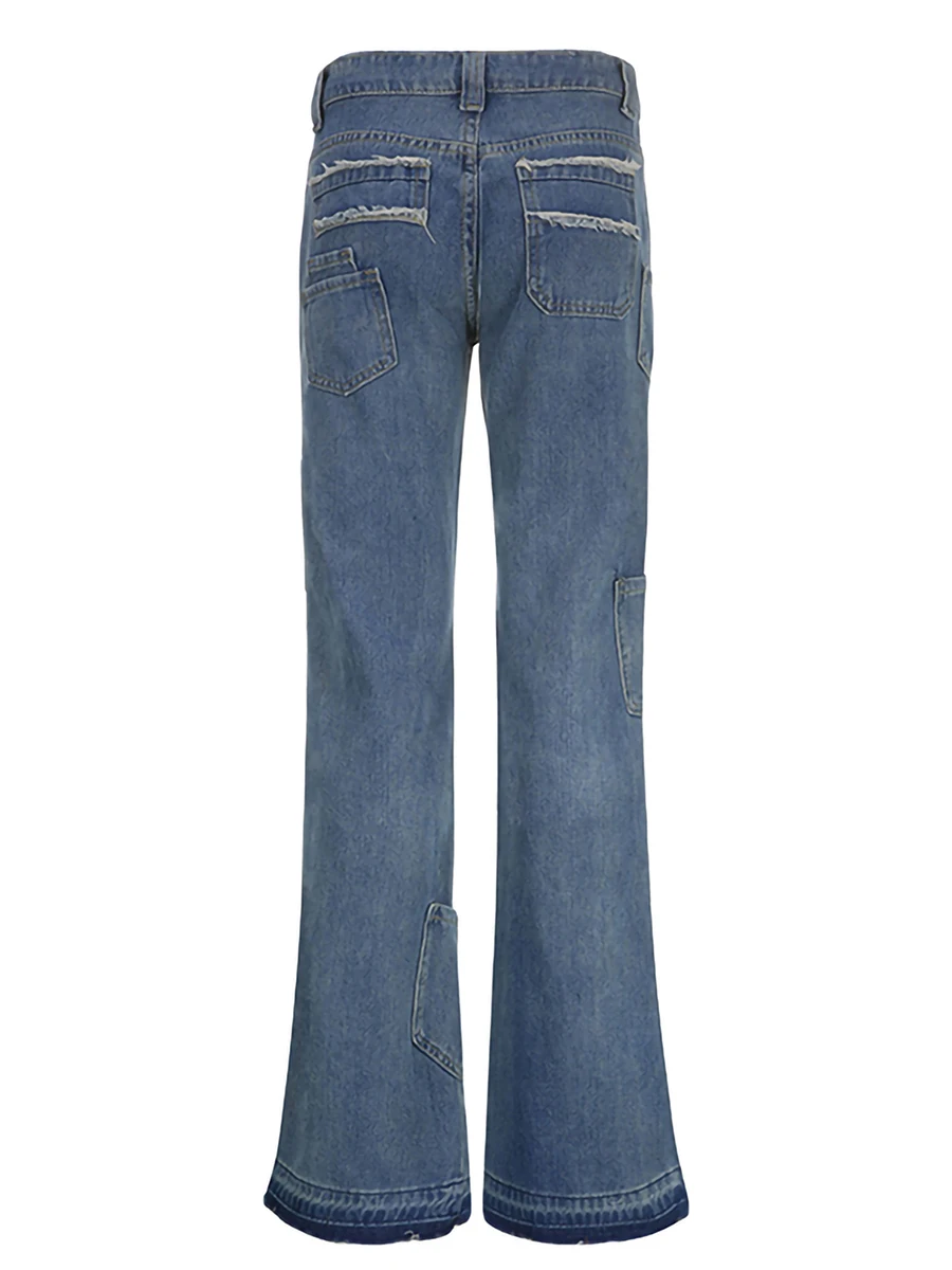 Damesjeans Met Rechte Pijpen Vintage Wijde Pijpen Stretch Hoge Taille Baggy Denim Broek Met Zakken Y 2K Streetwear