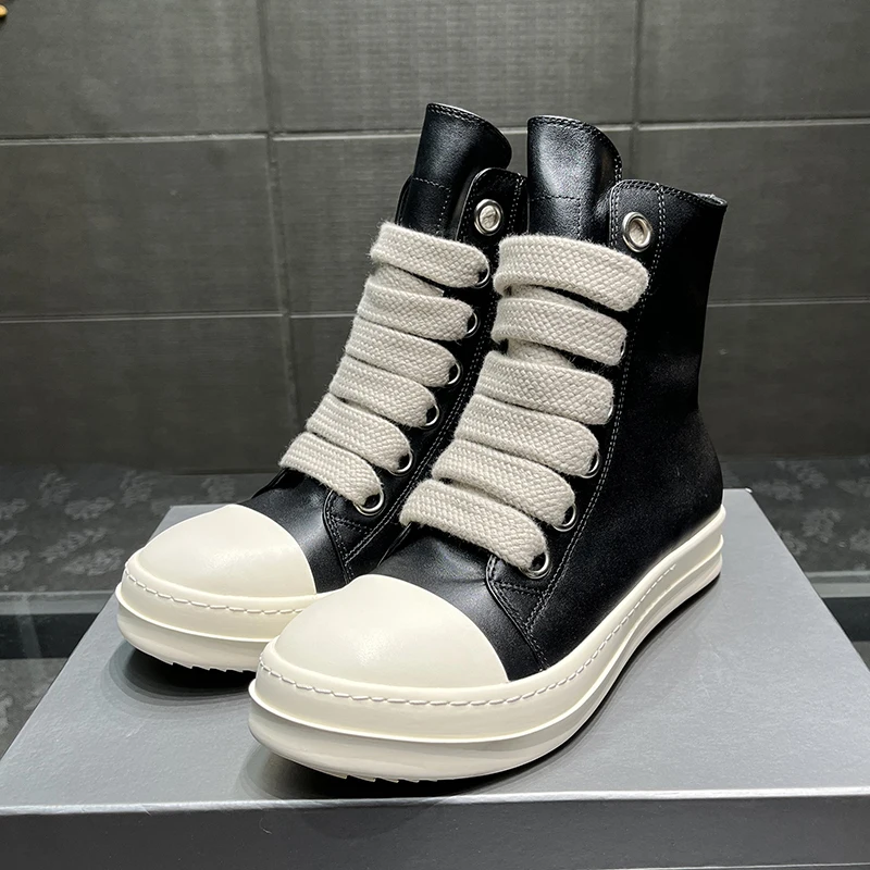 Woman Ankle Boots Winter New Trend Round Head Platform Leather Boots Thick Bottom Lovers Shoe With Wide Toe