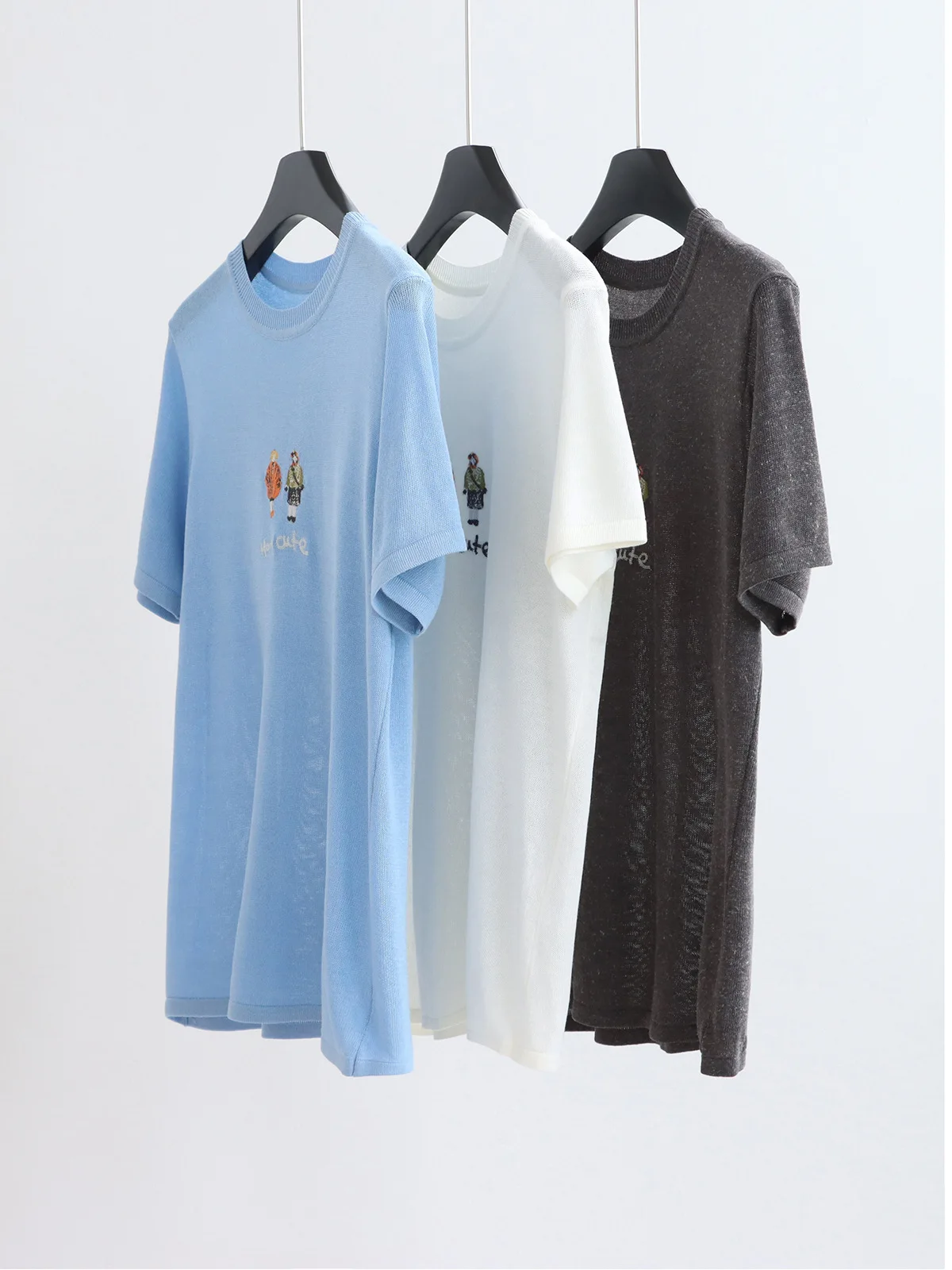 

Dave&di Simple And Casual Summer Short Sleeved Knitted Shirt Made Of Linen Embroidered With Lyocell Round Neck Top Loose Fitt