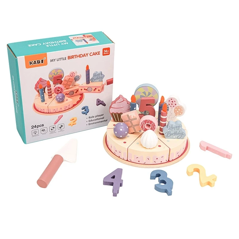 Giocattoli da cucina per bambini in legno Simulazione Torta di compleanno Giocattolo Giochi di finzione Taglio Gioco di cibo Gioco di ruolo per bambini Regali giocattolo per Ragazzo Ragazza