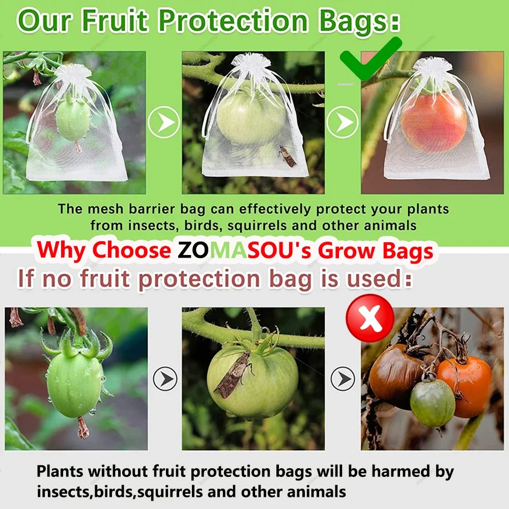 500-50PCS Grapes Fruit Protection Bags Grow Bags Netting Mesh For Strawberry Plant Gift Organza Bags Anti-Bird Garden Tools