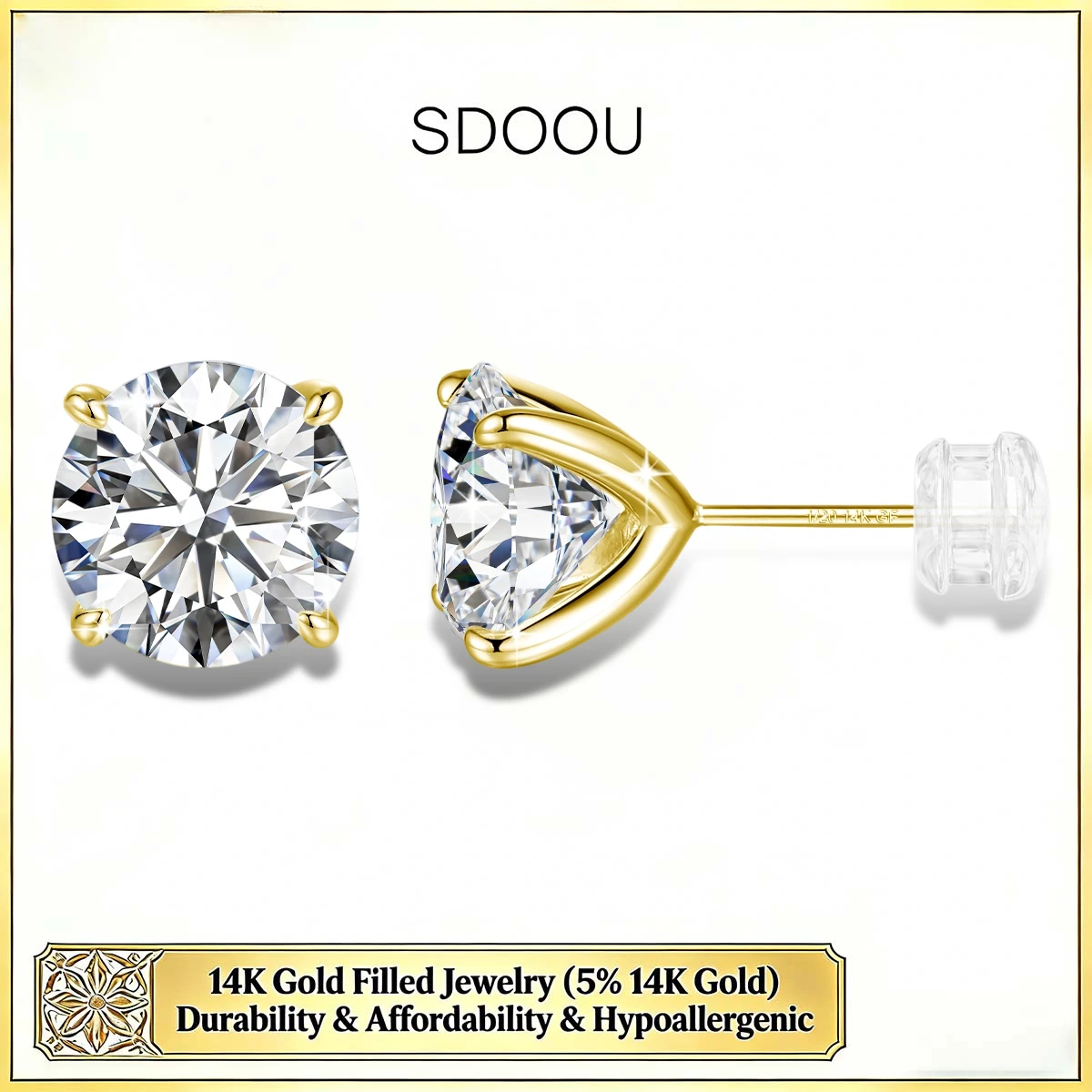 

SDOOU 14K Gold Filled Moissanite Stud Earrings 0.2-3ct Round GRA certificated for Women Christmas Day Fine Jewelry Gift Classic