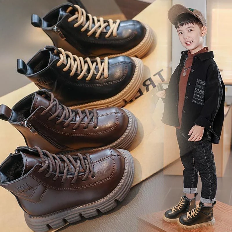 الأطفال 2026 الخريف الشتاء الأحذية النمط البريطاني الدافئة أحذية بوت قصيرة الفتيات الفتيان لينة المضادة للانزلاق صوف مبطن أحذية غير رسمية #1