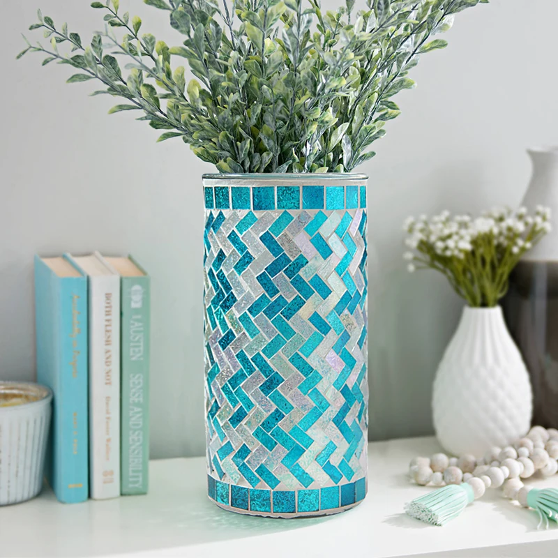 Handmade Mosaic Straight Glass Vase, Colorful Hydroponic Systems, Flower Pot, Wedding Decoration, Home Decoration