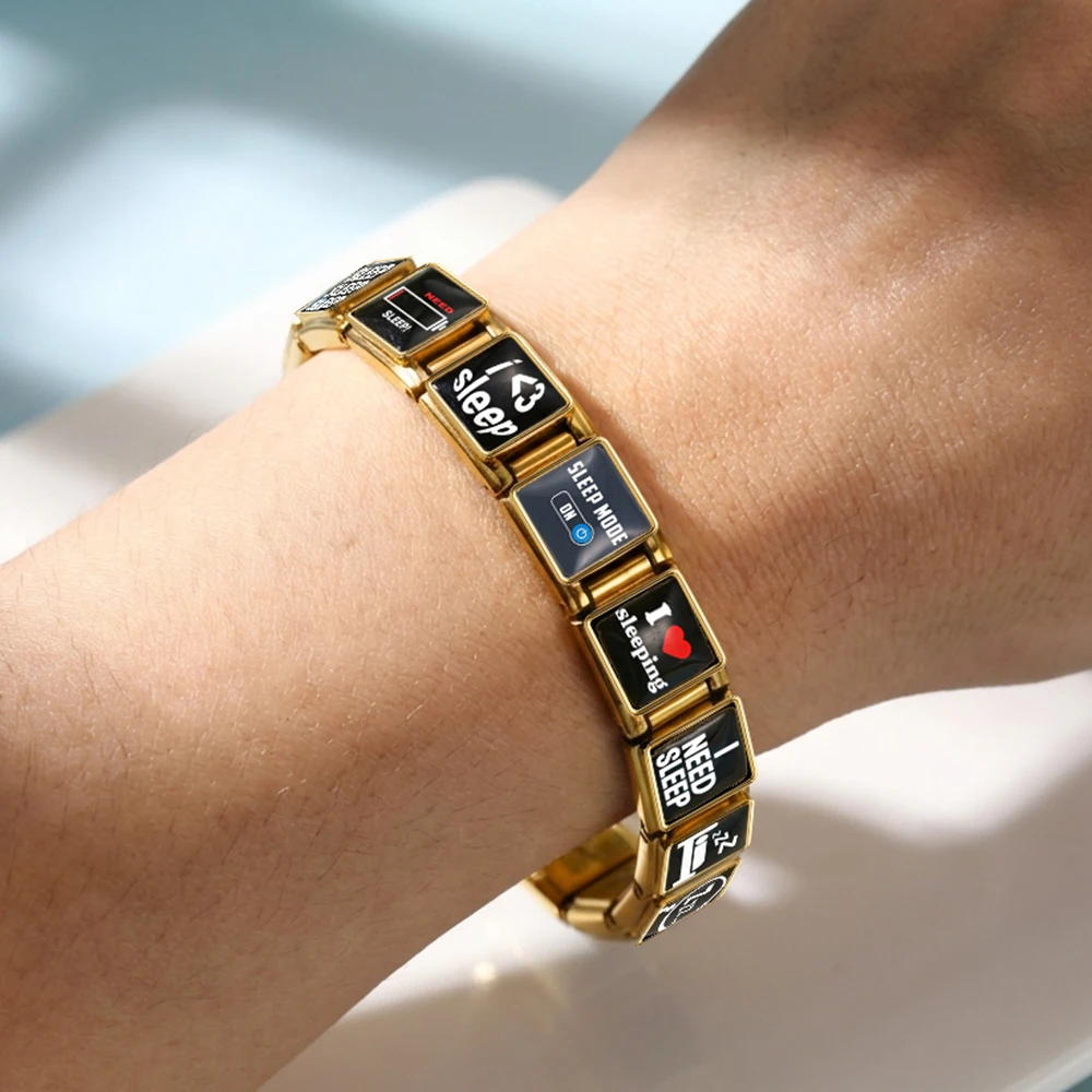 1 Stück Modisches Italienisches Charm-Armband Passend für 9mm Original-Design Schlafthema-Stil Edelstahl Schmuckherstellung DIY Perlen – Detail 2