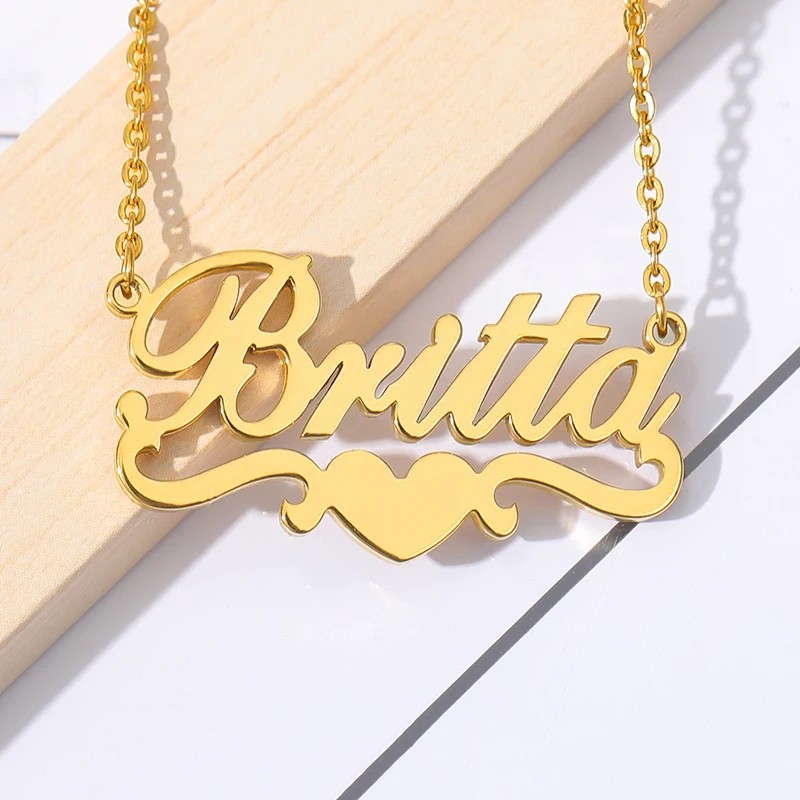 Collares con nombre de corazón personalizados para mujeres y hombres, Collar personalizado de acero inoxidable, colgante femenino, joyería