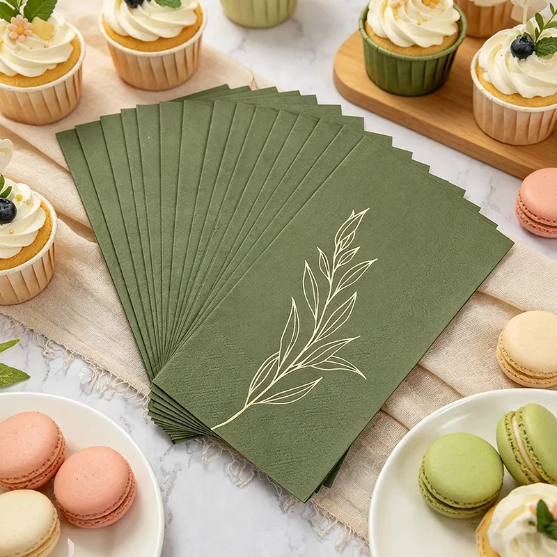 

100Pcs Gold Foil Green Eucalyptus Paper Napkins Disposable 2-Ply Dinner Tissues for Wedding Birthday Party Table Decor