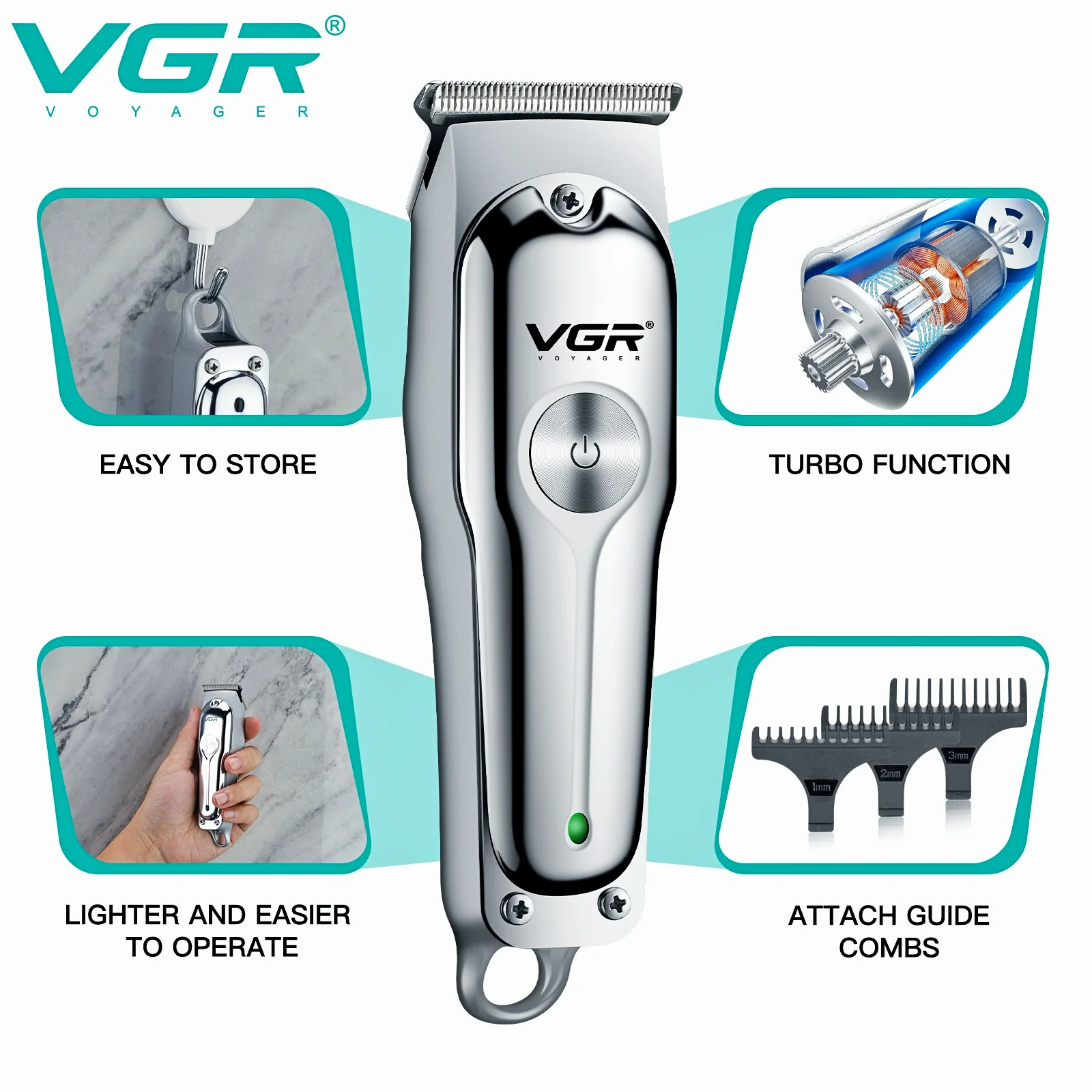 VGR Hair Cutting Machine Cordless Hair Trimmer Professional Hair Clipper Electric Haircut Machine T-Blade Clipper for Men V-071 image 2