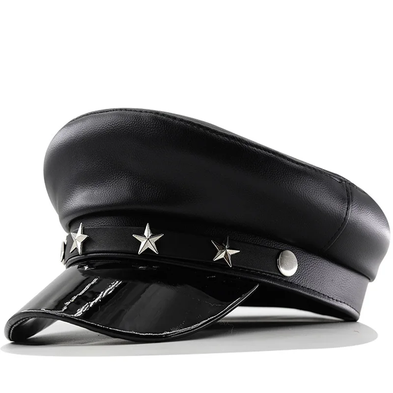 帽子女性用puレザーファッションチェーンネイビー多用途パイクスタイル古代初期フラットトップサンシェードダックビルハット