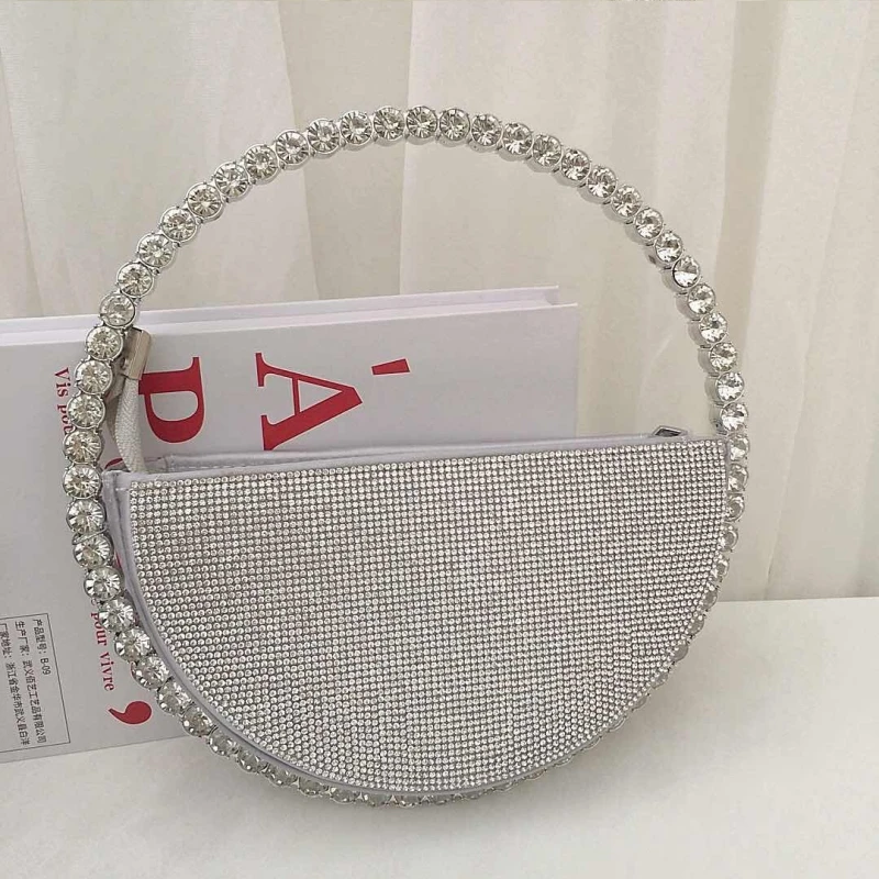 Sliver Shiny Handbag Women Party Banquet Bag  Elegant Rhinestone Sparkling Lady's Handbag Fashionable Gift For Friends