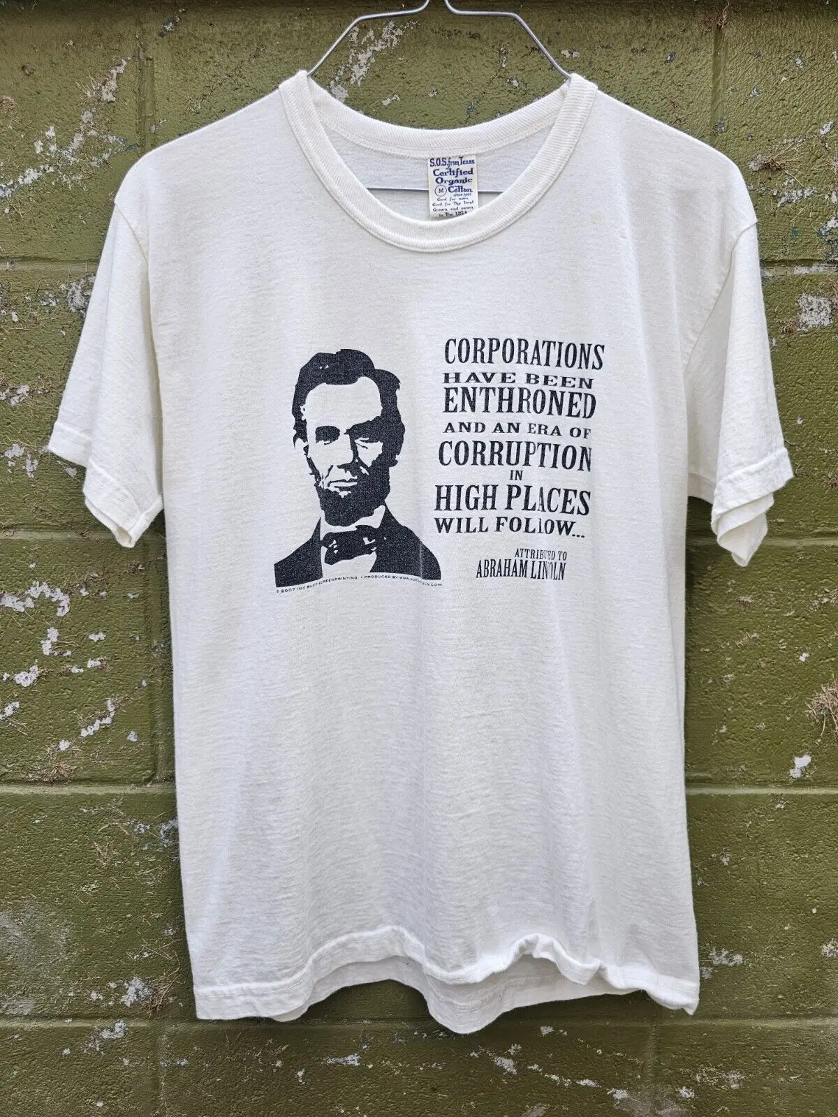 Y2K Abraham Lincoln Corporation Corruption Quote 2007 T-shirt Sz M