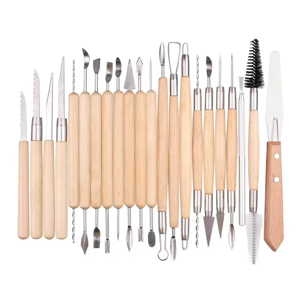 22Pcs/set Pottery Tools Clay Sculpting Carving Tool Set Essential Wooden Ceramics Clay Tools for Potters Carving Modeling Clay