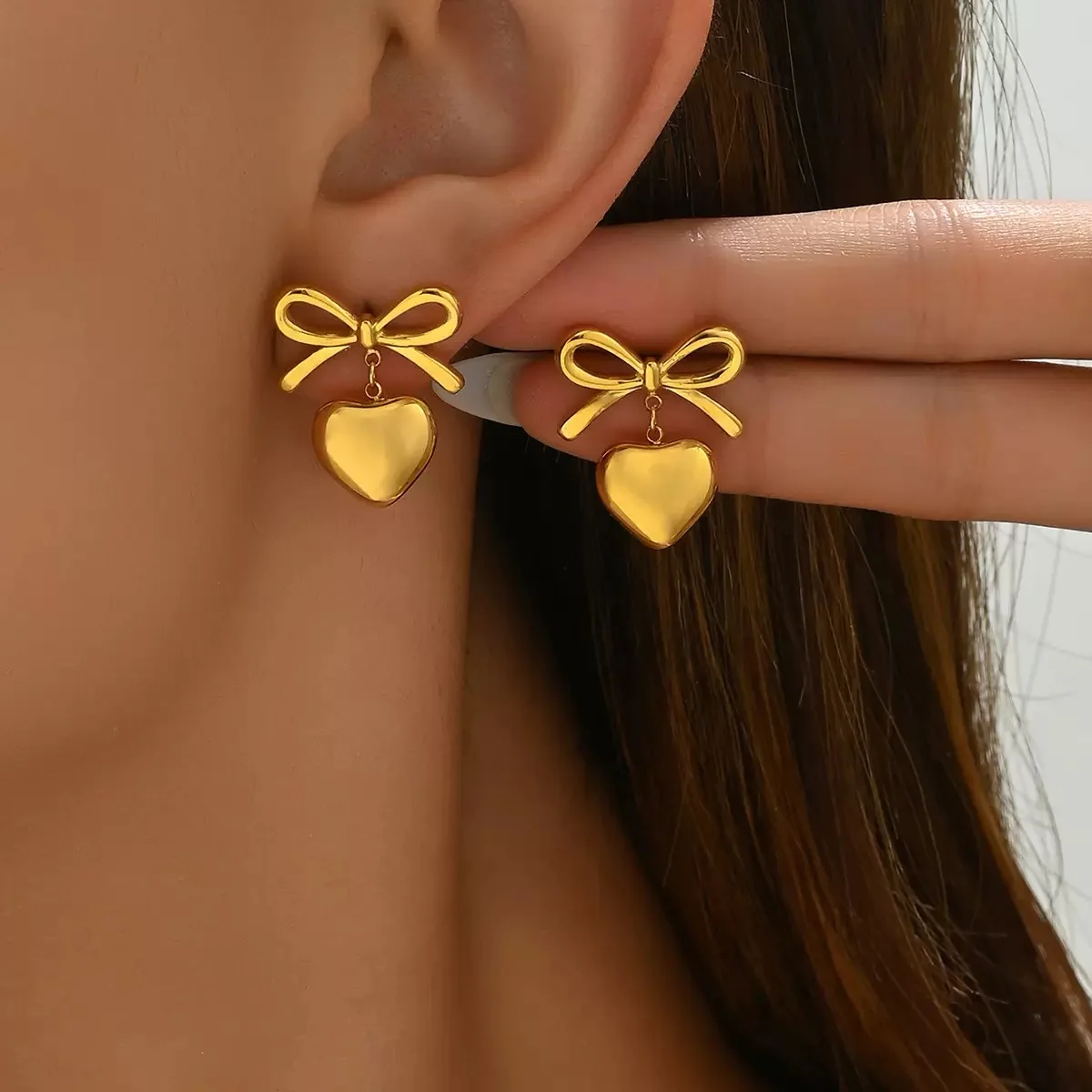 

Plated Stainless Steel Smooth Love Heart Earrings Series Hypo-Allergenic Tarnish Water Resistant Chunky Women Jewelry