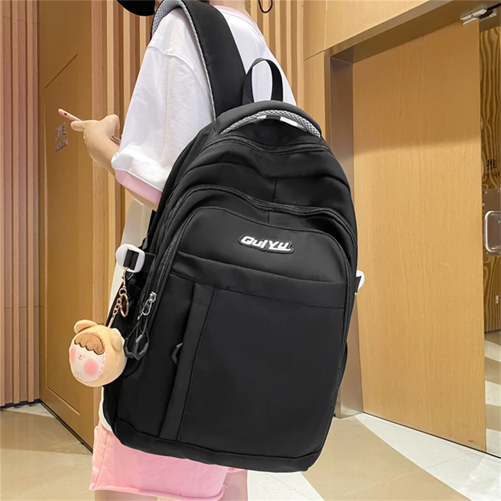 Solid Color High Quality Nylon Ladies Backpack New Large-capacity Youth Laptop Backpack Fashion Women Student Bags Bolso Mujer