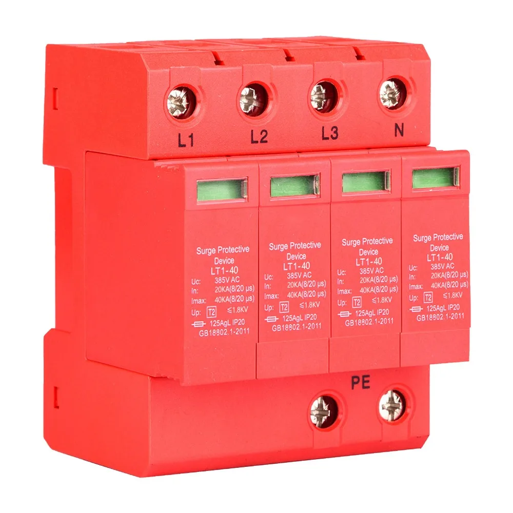 Durable 4P Low Voltage Arrester 40KA 385V Power Transient Protector Protective Device Household Appliances