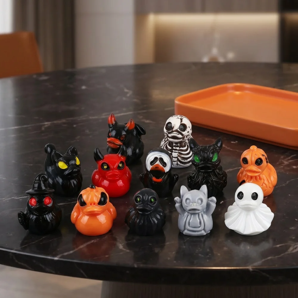10/100 Stück Halloween Mini-Enten-Figuren, Teufel-Geist-Schädel aus Kunstharz, Winzige Gruselige Statuen, Großpackung für Party-Dekoration und Geschenke – Detail 15