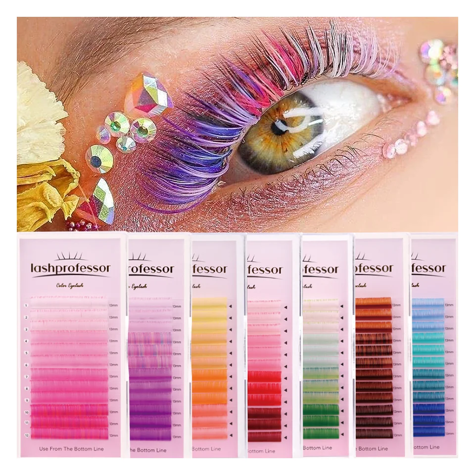 Color Lash Individual False Gradient Cosplay Mink Lashes For Make up Yellow Red Green Purple Blue Brown Pink Eyelash Extension