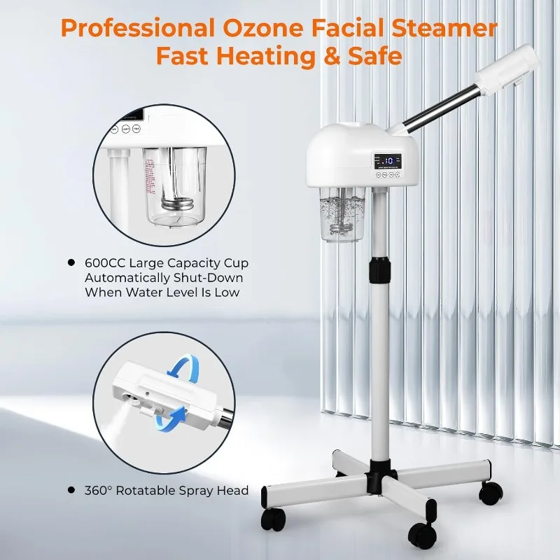 Professional Steamer Steamer, Hot Mist Spray & Ionic Ozone, Facial Steamer สําหรับ Esthetician, Vaporizador Face Steamer สําหรับ Home Spa