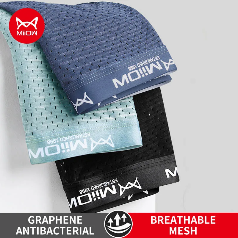 MiiOW 3Pcs Sexy Boxer Männer Unterwäsche Mesh Atmungsaktive Antibakterielle Boxershorts Unterhose Männlichen Höschen Wäsche Badehose