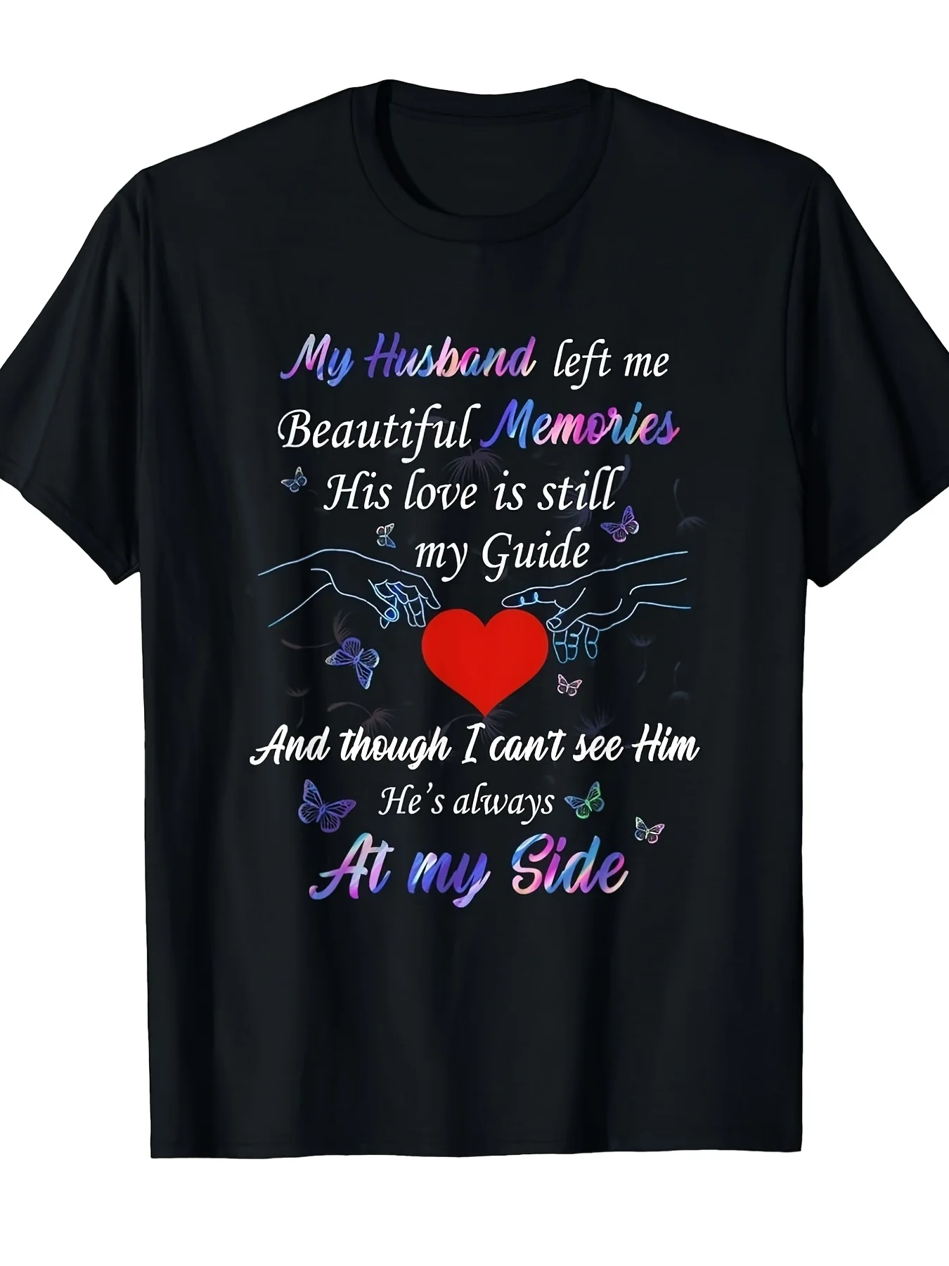 1pc Men'S Memorial T-Shirt Soft Comfortable Crew Neck with In Loving Memory Poem Heart Design Sympathy Gift for Loss of Husband Wife Partner Sizes for Casual Everyday ChristRetro Casual Short-Sleeved T-Shirt with Round Neck and Printed Pattern Machi