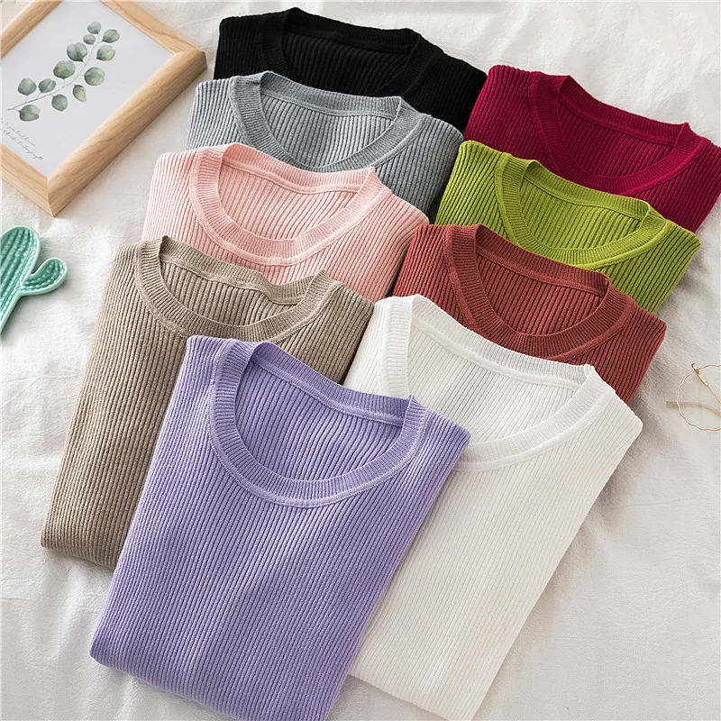 

Winter Knitted Woman Sweaters O-Neck Pullovers 2023 New Spring Autumn Basic Jumper Slim Long Sleeve Solid All-Match Top