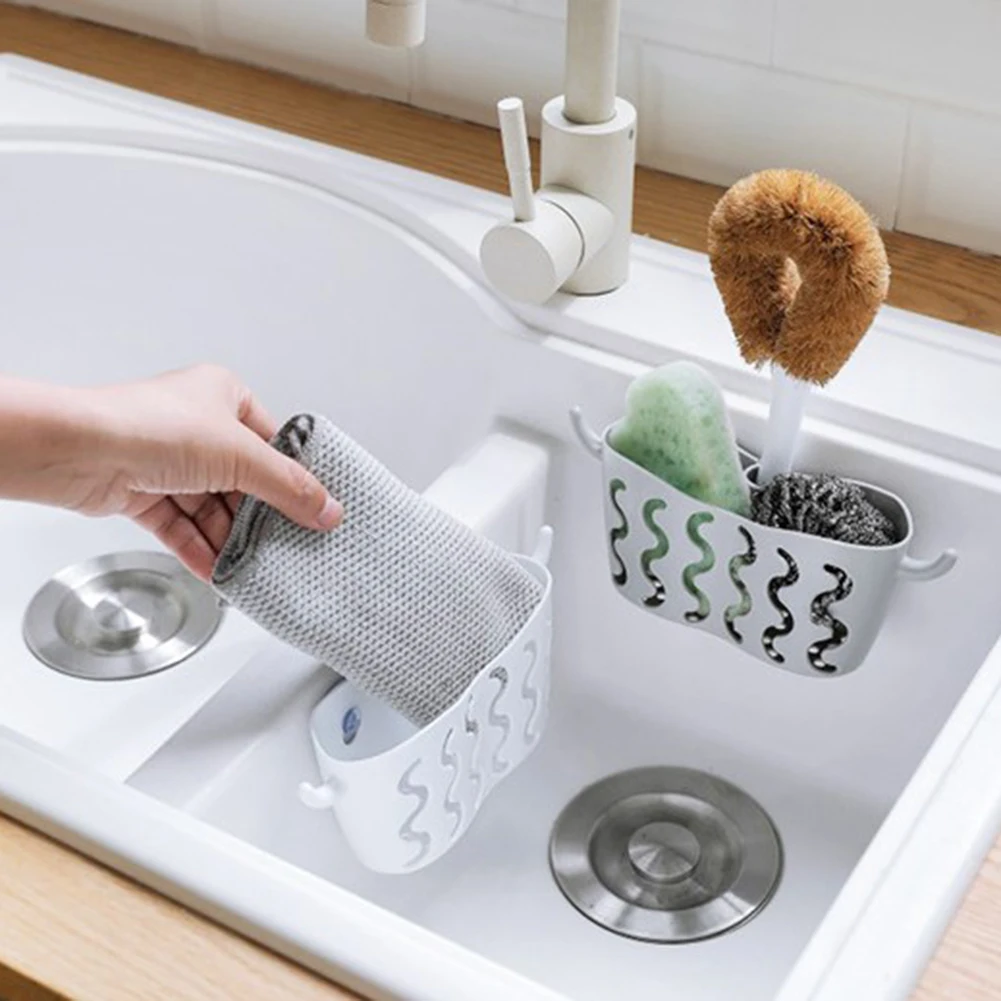 Kitchen Draining Basket Suction Cup Sink Basket Rack Draining Basket Kitchen Sink Basket Kitchen Storage White