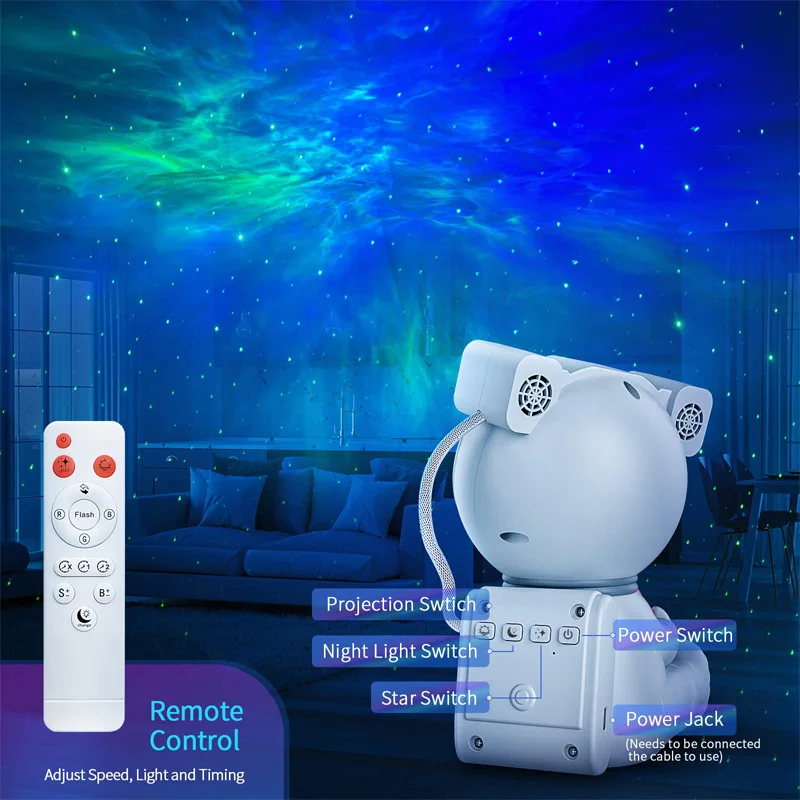 Imagem -05 - Sorriso Astronaut Galaxy Projetor Starry Sky Night Light Cute Moon Star Lâmpada Led Home Room Bedroom Decoration Children And Adults Gift