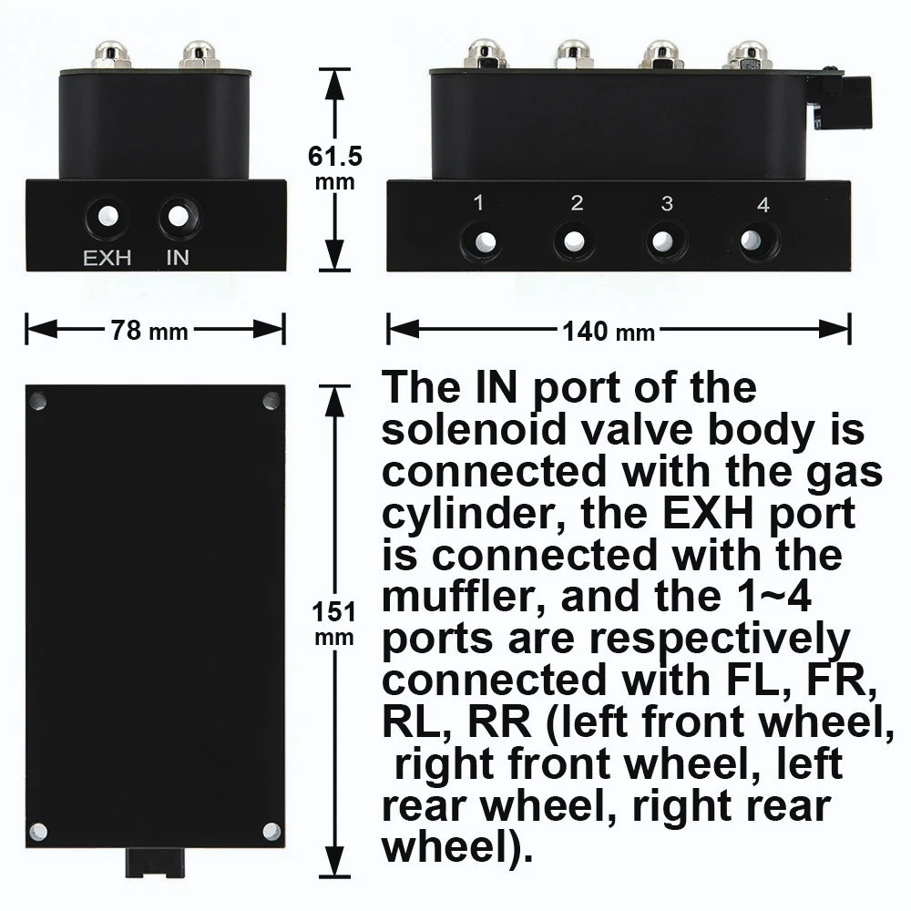 

Accuair-Válvula Solenoide Universal estilo VU4, 1/4 ", 4 esquinas, Colector de suspensión neumática, 0-300psi