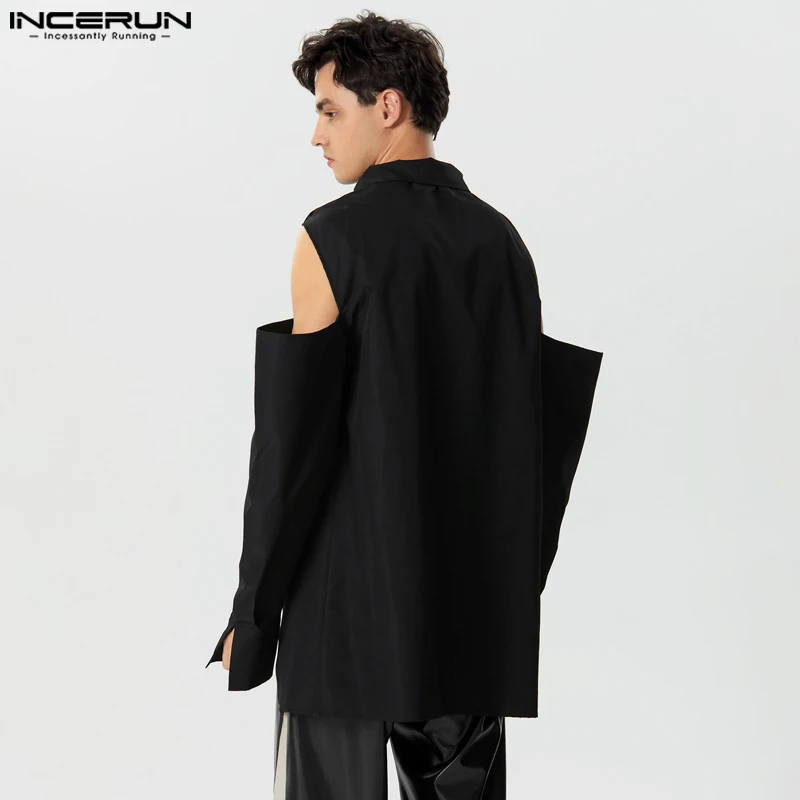 Men Irregular Shirt Solid Turtleneck Long Sleeve Off Shoulder Men Clothing Streetwear 2023 Fashion Casual Camisas INCERUN S-5XL