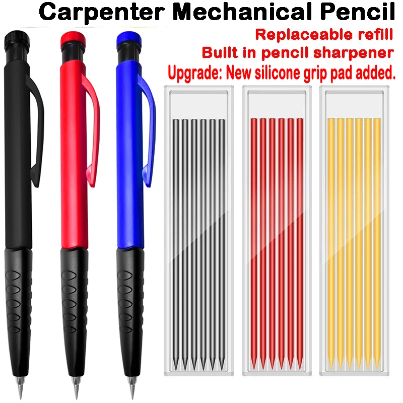 

Solid Carpenter Pencil With Refill Long Nosed Deep Hole Mechanical Pencil Marker Woodworking School Office Supplies Stationery