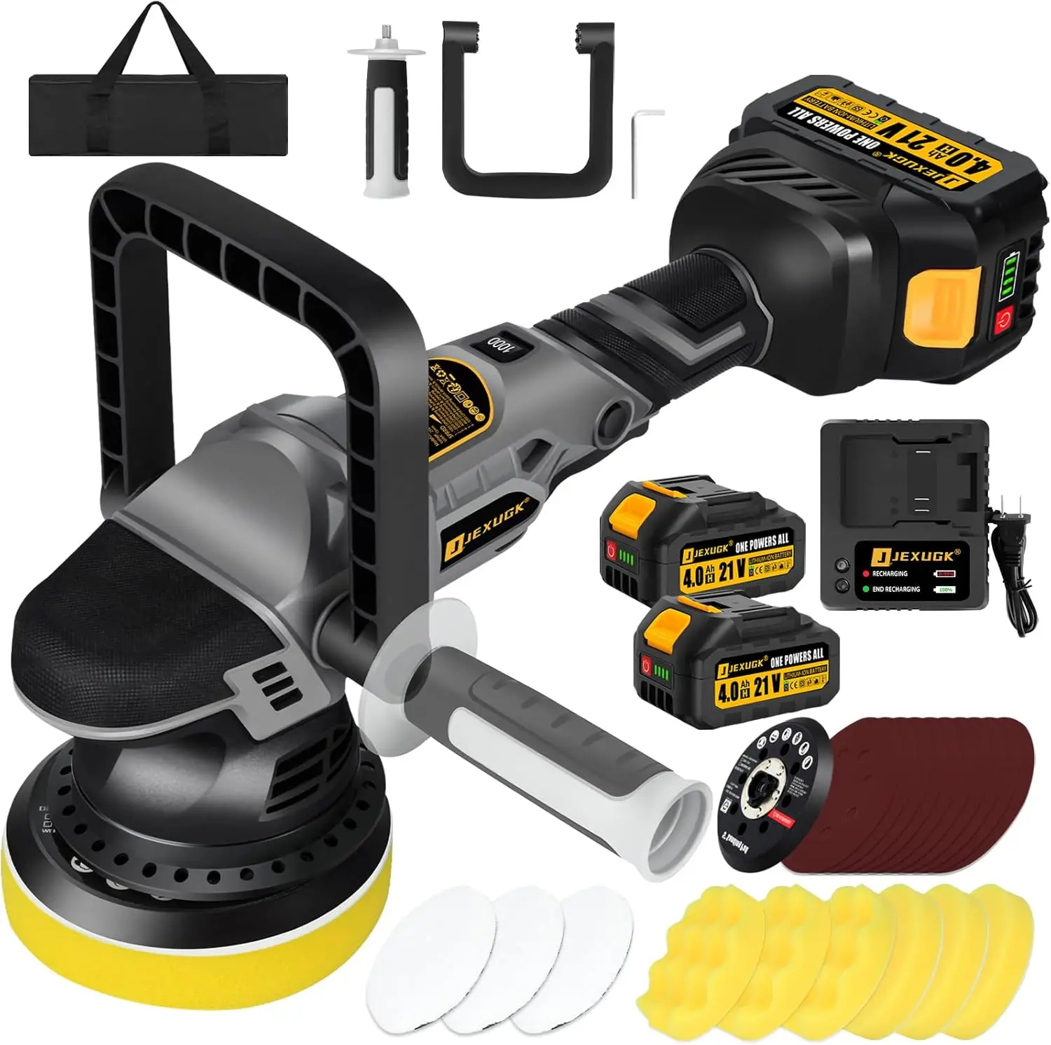 

5" Cordless Car Buffer Polisher, 21V Brushless w/ 2x4.0Ah Batteries, 6-Speed Adjustable for Waxing & Scratch Removal