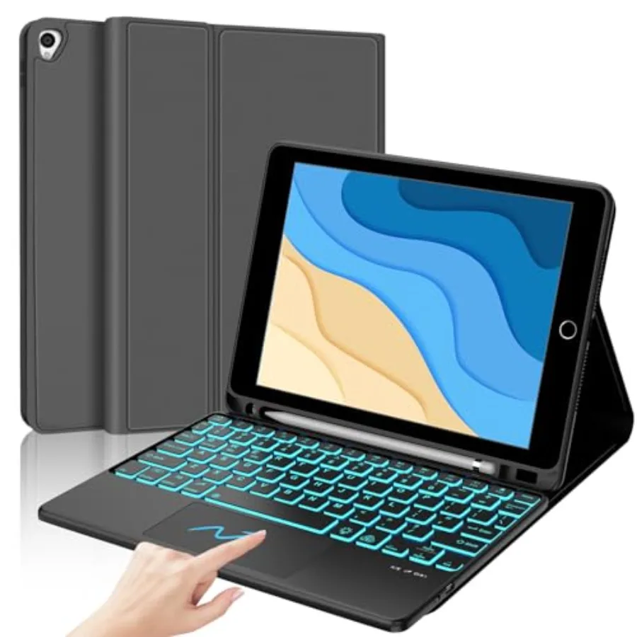 

Чехол и клавиатура для iPad 9-го/8-го/7-го поколения, 10,2 дюйма: серый тонкий чехол-книжка со съемной беспроводной клавиатурой и сенсорным тачпадом, 7 цветов.