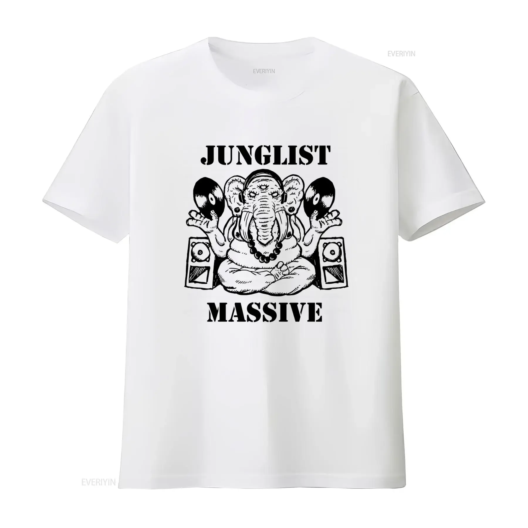 JUNGLIST MASSIVE Elephant DJ T shirt Unique Jungle Themed Print for Music Lovers vintage Washed Breathable Stretched homme Soft