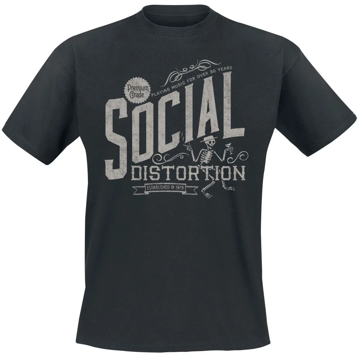 Social Distortion Traditionelles Tattoo-Skelett Grafik-T-Shirt für Männer und Frauen Street-Punk-Tee – Detail 4