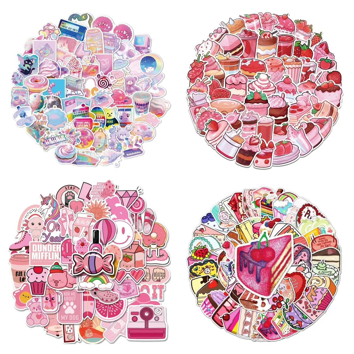 10/30/50PCS Attractive Pink Cake Snack Stickers Student Notebook DIY Decorative Diary Helmet Suitcase Waterproof Wholesale