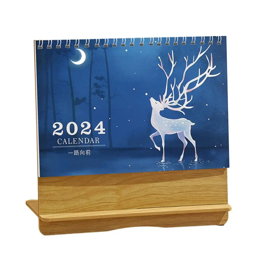 Sturdy Wooden Desk Calendar, Impressão Clara, Schedule Tracker, 2024