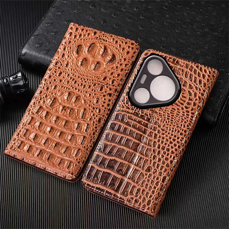 Crocodile Claw Genuine Leather Flip Case For Huawei P10 P20 P30 P40 P50 P50E P60 Pura 70 80 Art Pro Plus Ultra Lite Cover Cases